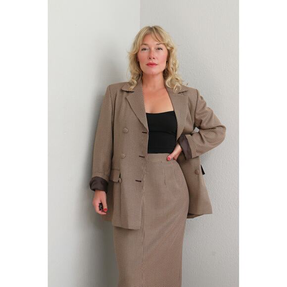 1980's Vintage Custom Tailored Houndstooth Skirt & Blazer Suit Set Women's MD LG - Picture 11 of 11